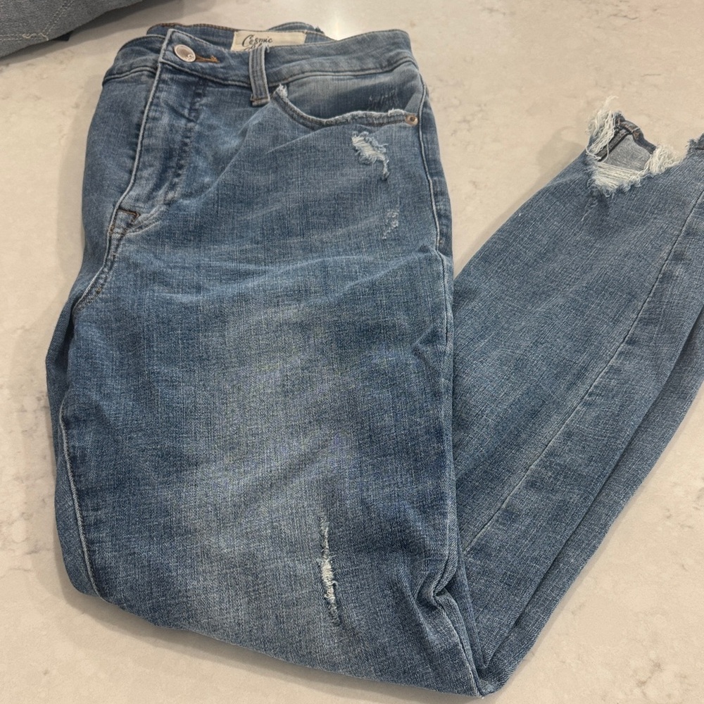 Stylish Distressed Blue Skinny Jeans